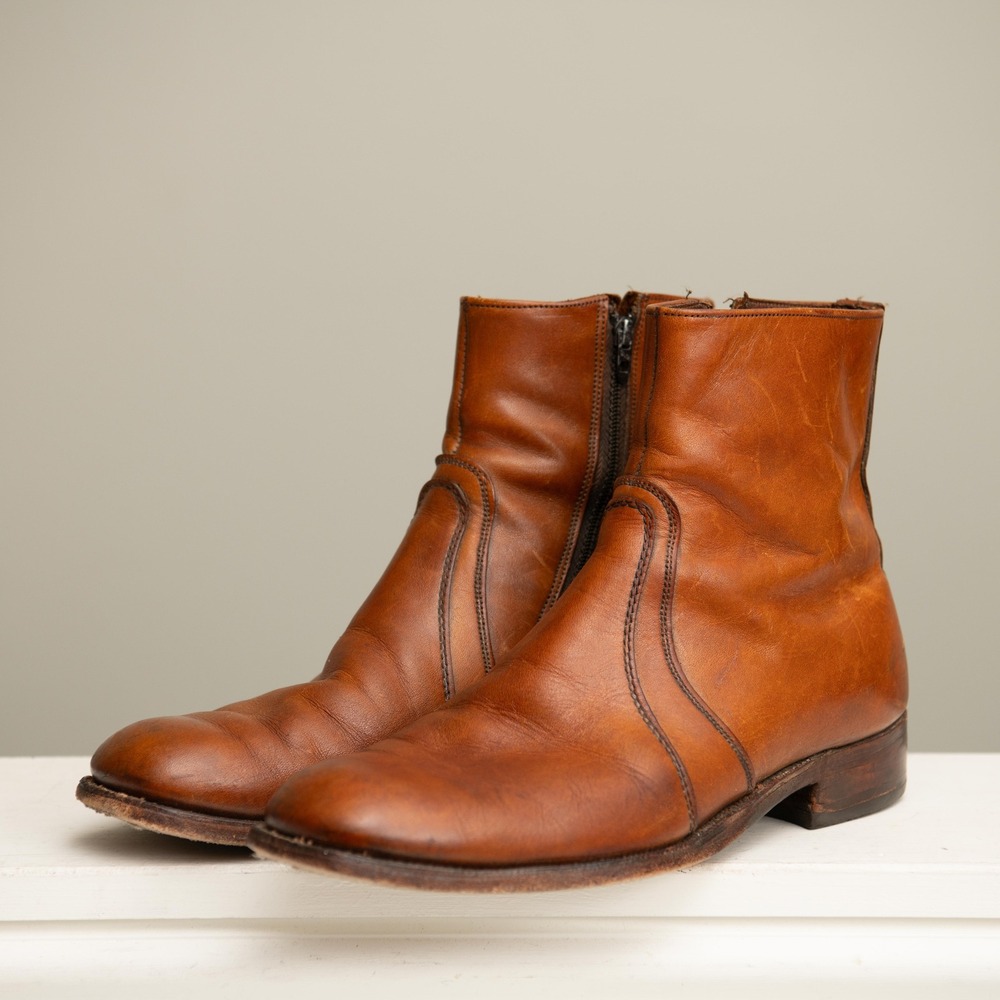 VTG Browth Leather Ankle Boots Breather Wright Sz 9.5 Retro Boho Mid Century 70s